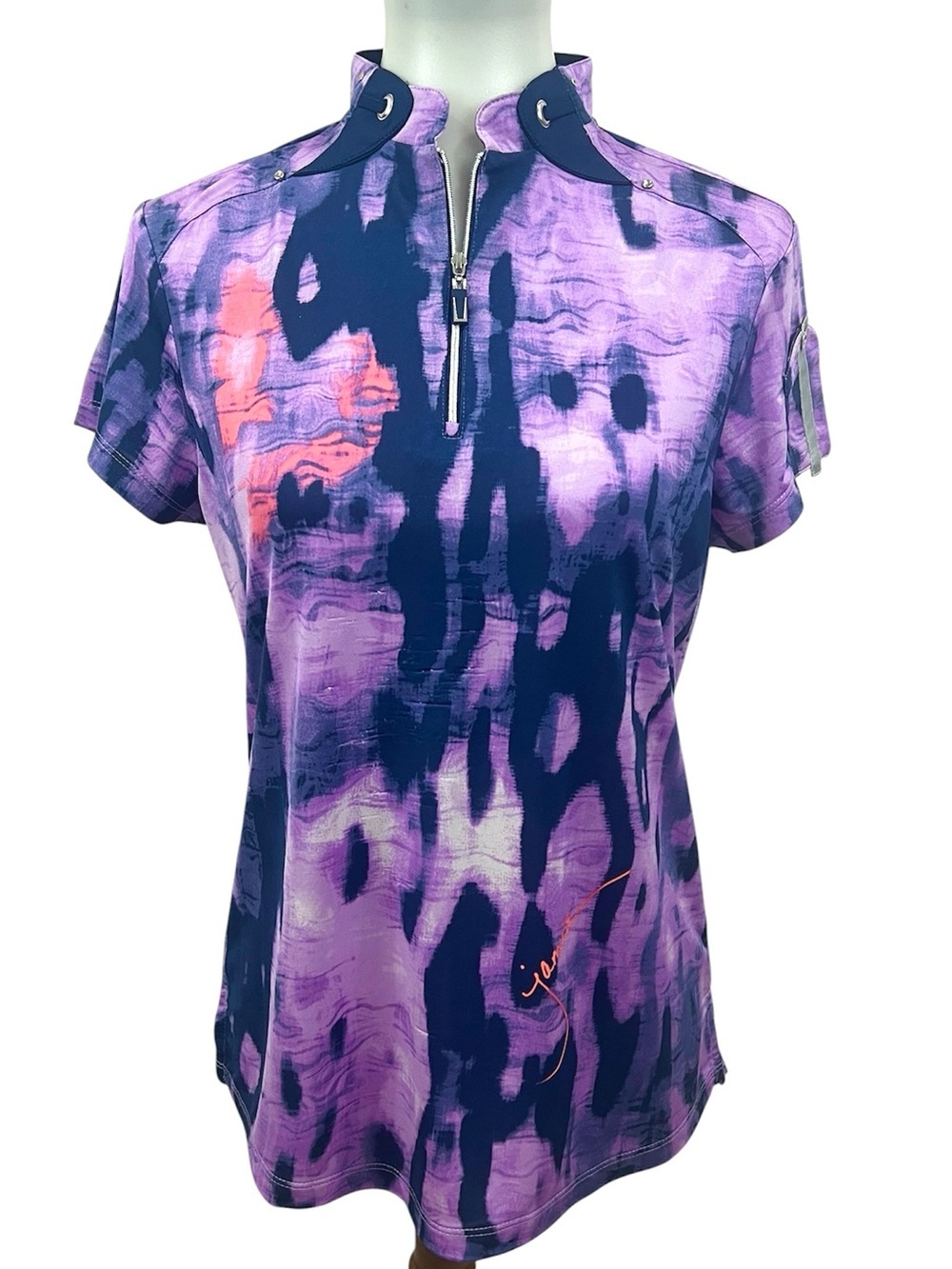 Jamie Sadock Abstract Wave Signature Mandarin Collar 1/4 Zip Golf Polo Shirt